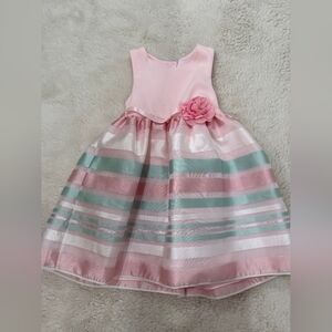Charming Pink and Green Striped Kids Dress